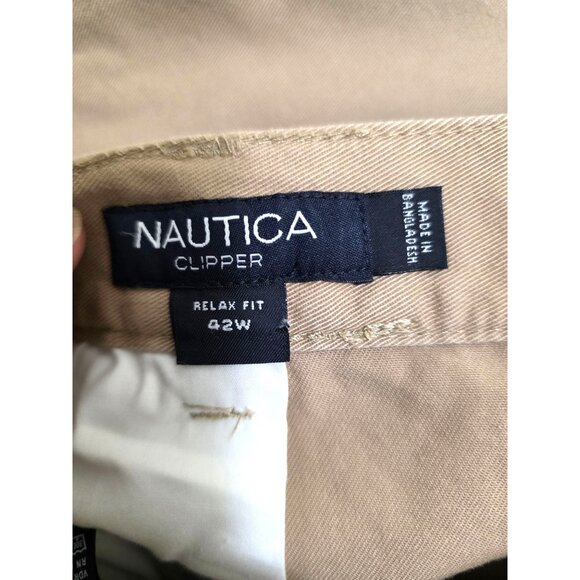 Nautica Plus Size Men's Khaki Flat Front Casual Shorts Size 42 Cotton Blend - Picture 8 of 9